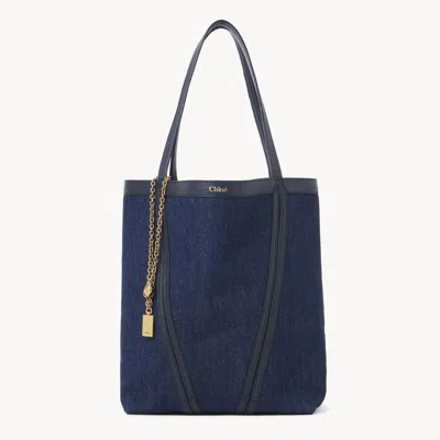 Chloé Spin Tote Bag In Denim Blue Size Onesize 100% Cotton