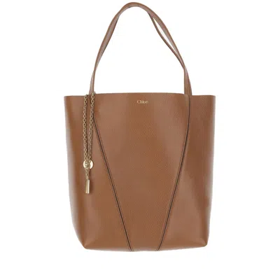 Chloé Spin Tote Bag In Garnet Leather In Brown