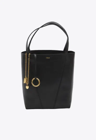 Chloé Spin Tote Bag In Glossy Leather In Black