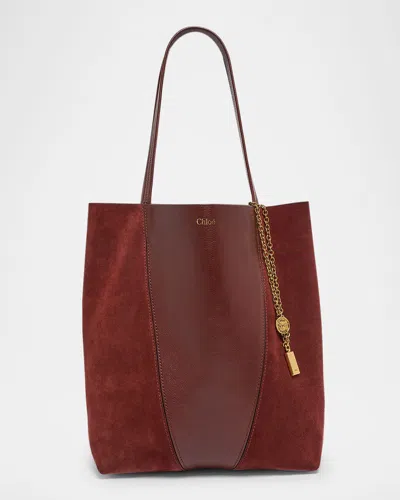 Chloé Spin Tote Bag In Grain Leather & Suede In Brown