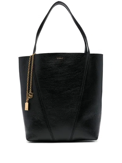 Chloé Spin Tote In Grained Leather Bags In Black