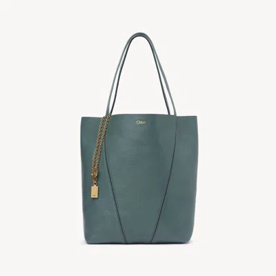 Chloé Spin Tote Bag In Grained Leather Blue Size Onesize 100% Bovine Leather