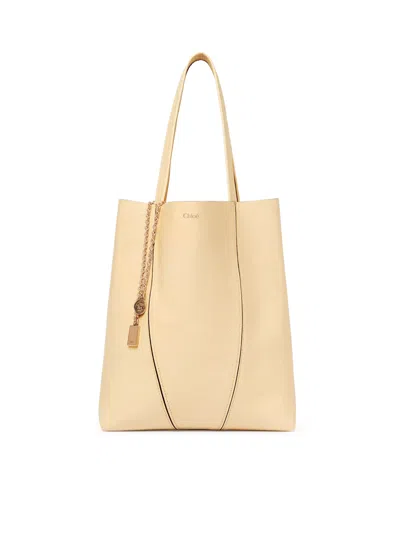 Chloé Spin Tote Bag In Grainy Leather In Nude