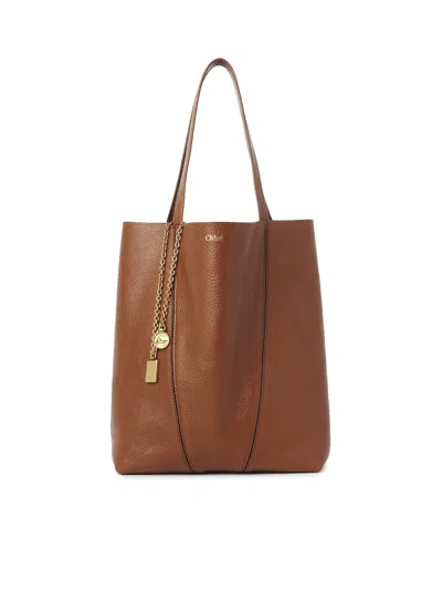 Chloé Spin Tote Bag In Granate Leather In Brown