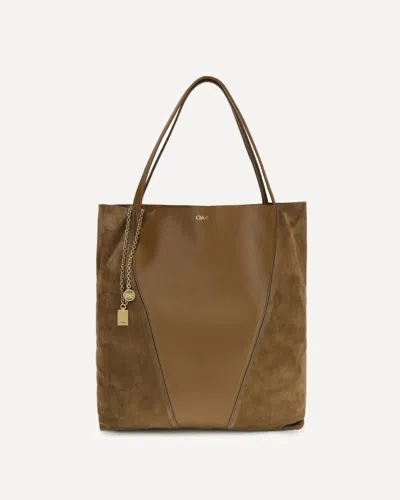 Chloé Spin Tote Bag In Grenadine Leather And Suede In Brown