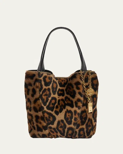Chloé Spin Tote Bag In Leopard-print Shearling