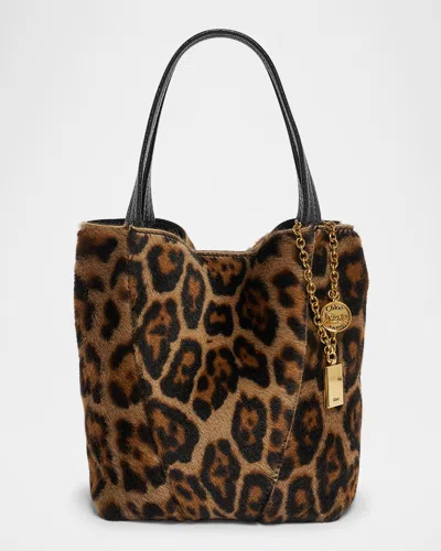 Chloé Spin Tote Bag In Leopard-print Shearling