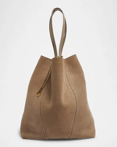 Chloé Spin Tote Bag In Suede In Gray