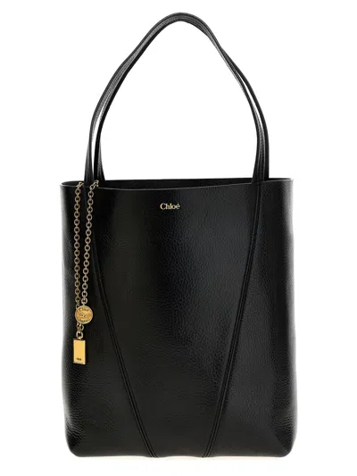 Chloé Spin Tote In Grained Leather Bags In Black