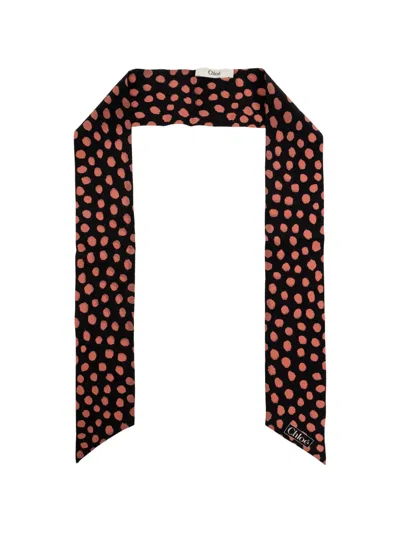 Chloé Spotted Silk Scarf In Brown