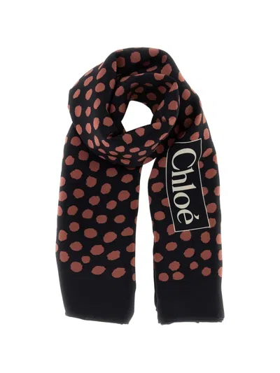 Chloé Chloe Women Printed Silk Chloe Spotted Foulard In Black