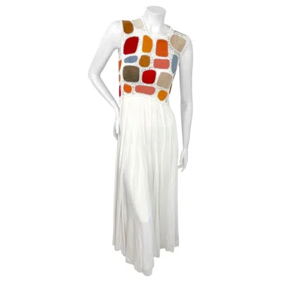 Pre-owned Chloé Spring/summer 2022 Leather Patchwork Silk Maxi Dress Fr36 In Gray