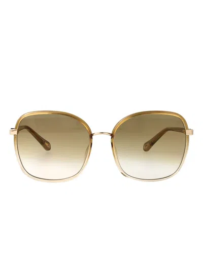 Chloé Beige-yellow-green Bio Injection Sunglasses In Burgundy