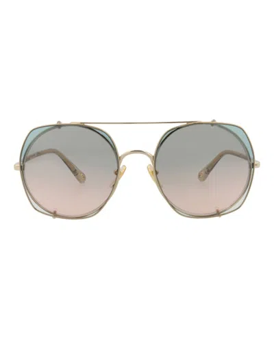 Chloé Square-frame Sunglasses With Gradient Tint And Clip-on Lenses