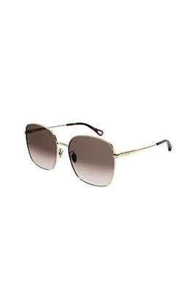 Pre-owned Chloé Chloe Square Metal Sunglasses With Brown Gradient Lens For Women - Size 58mm In Gold