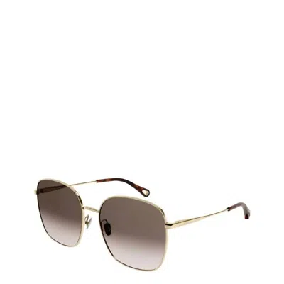 Chloé Square Metal Sunglasses With Brown Gradient Lens In Gold