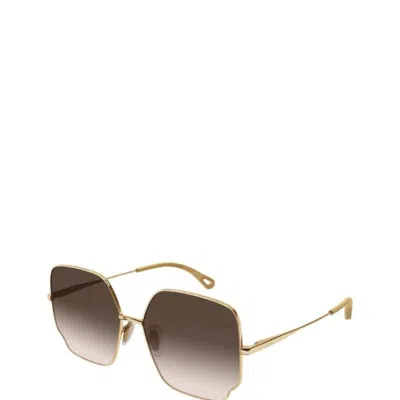 Chloé Square Metal Sunglasses With Brown Gradient Lens In Gold