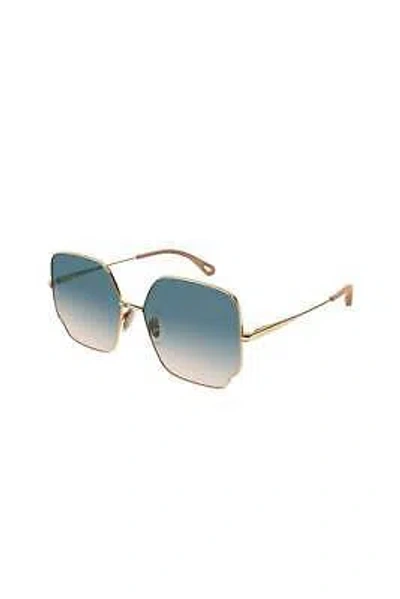 Pre-owned Chloé Chloe Square Metal Sunglasses With Green Gradient Lens For Women - Size 60mm In Gold