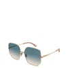 CHLOÉ SQUARE METAL SUNGLASSES WITH GREEN GRADIENT LENS IN GOLD