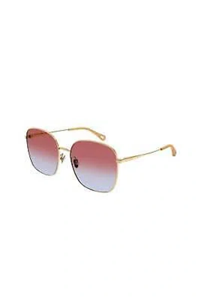 Pre-owned Chloé Chloe Square Metal Sunglasses With Red Gradient Lens For Women - Size 58mm In Gold