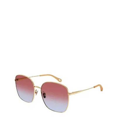 Chloé Square Metal Sunglasses With Red Gradient Lens In Gold In Brown