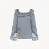 Chloé Top À Volants Et Encolure Carrée En Crêpe De Chine Femme Multicolore Taille 34 100% Soie