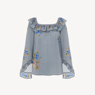 Chloé Top À Volants Et Encolure Carrée En Crêpe De Chine Femme Multicolore Taille 34 100% Soie