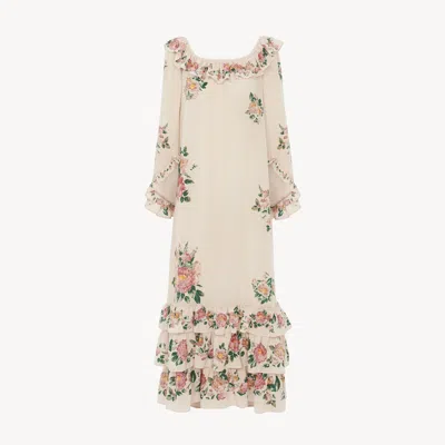 Chloé Square-neck Ruffled Long Dress In Crêpe De Chine White Size 4 100% Silk