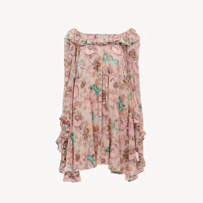 CHLOÉ MINI ROBE ENCOLURE BATEAU À VOLANTS EN CRÊPE DE CHINE