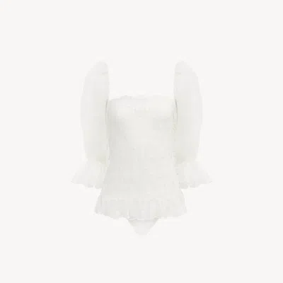 Chloé Square-neck Top In Embroidered Lace White Size 6 100% Polyester