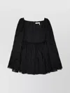 Chloé Square Neckline Flared Sleeves Sheer Overlay Embroidered In Black