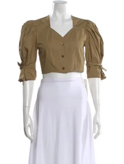 Pre-owned Chloé Square Neckline Three-quarter Sleeve Crop Top In Brown