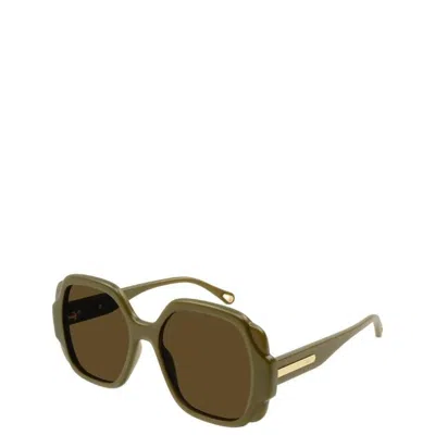 Chloé Square Plastic Sunglasses With Brown Lens In Green