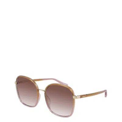 Chloé Square Plastic Sunglasses With Orange Gradient Lens In Yellow In Brown
