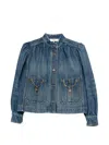 Chloé Blue Jacket With High Neck And Chain Detail On The Front In Denim Woman In Blue