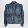 Chloé Blue Jacket With High Neck And Chain Detail On The Front In Denim Woman In Blue