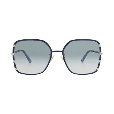 Pre-owned Chloé Square-frame Metal Sunglasses 'gold/blue' | Women's Size Onesize