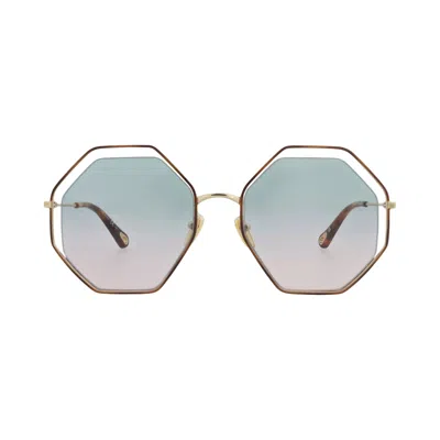 Pre-owned Chloé Square-frame Metal Sunglasses 'havana/gold/green' | Brown | Women's Size Onesize