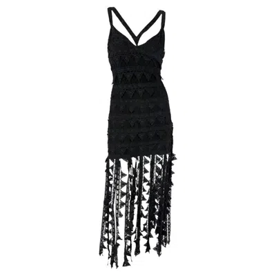 Pre-owned Chloé S/s 1993  By Karl Lagerfeld Runway Black Floral Triangle Lace Dress Fr40