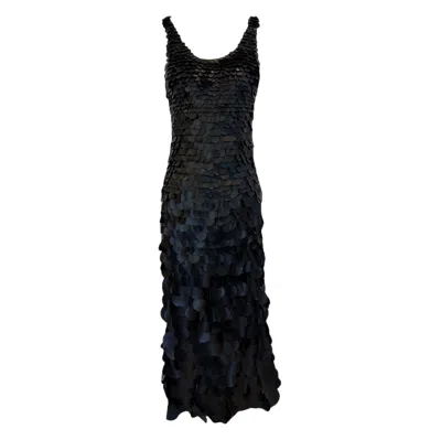 Pre-owned Chloé Ss2008 Black Leather Paillette Maxi Evening Gown Fr 36 (us 4)