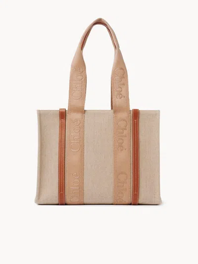 Chloé Ss24 Women's Softtan Tote Bag With Leather Trimming In Brown