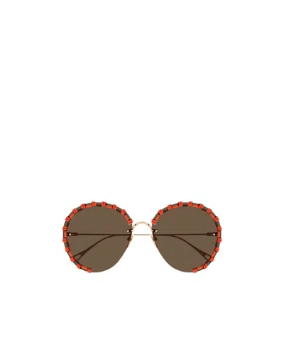 Chloé Stitching-detail Round-frame Sunglasses In Green