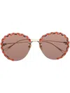 Chloé Stitching-detail Round-frame Sunglasses In Orange