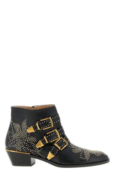 Chloé Chloe Women Embellished Nappa Leather Susanna Ankle Boots In Black