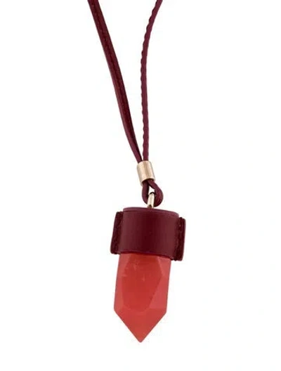 Pre-owned Chloé Stone And Leather Pendant Necklace, 21.75" In Red