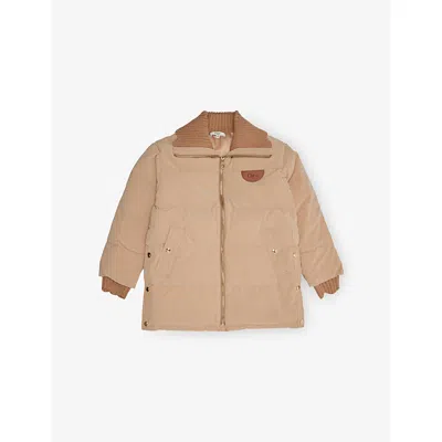 Chloé Kids' Stone Knitted-trim Down-padded Puffer Coat 6-14 In Multi