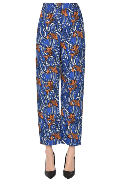 Chloé Stora Printed Cotton Trousers In Blue