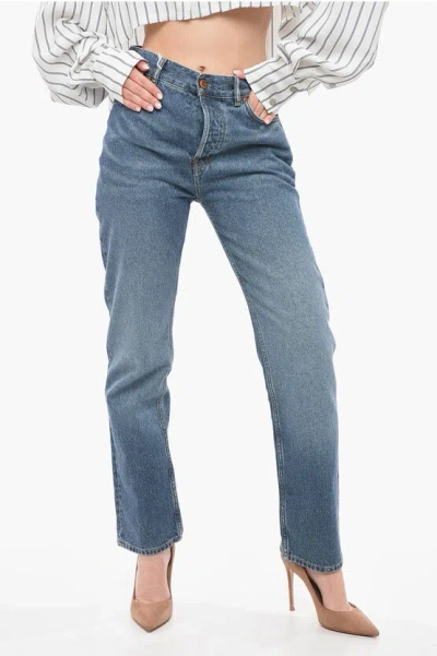 Chloé Straight Fit Cotton Blend Denims With Belt Loops 19cm In Blue