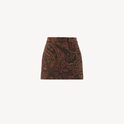 CHLOÉ STRAIGHT MINI SKIRT IN TAPESTRY JACQUARD MULTICOLOR SIZE 12 42% VISCOSE, 30% POLYESTER, 28% COTTON