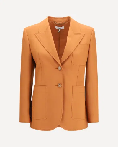 Chloé Straight-cut Wool Gabardine Blazer In Orange